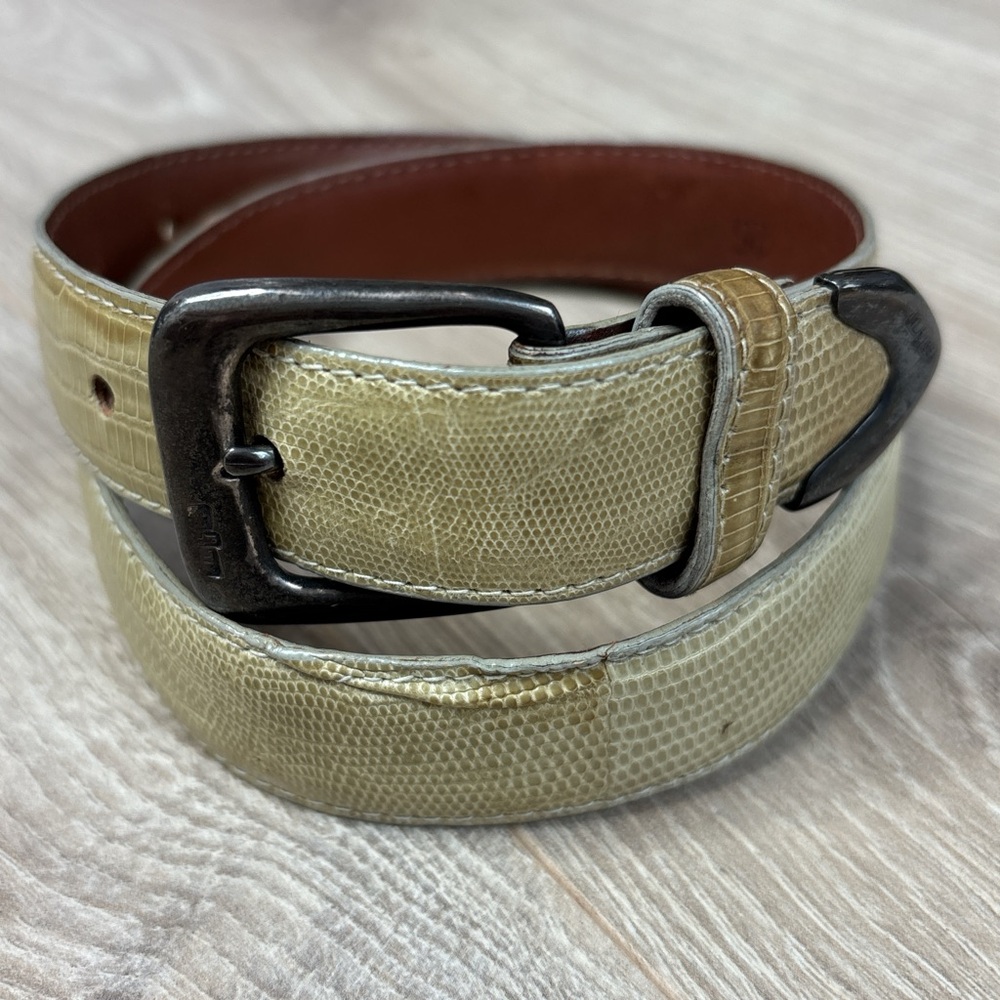 Vintage 1985 Ralph Lauren Lizard & Sterling Silver Buttercream Belt